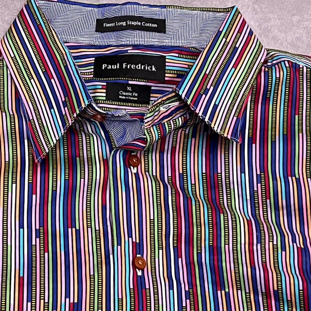 Paul Fredrick Button Down Mens XL Multi Color Stripe Classic Fit Cotton Shirt